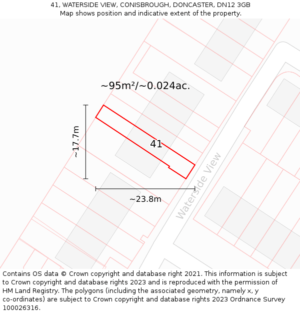 41, WATERSIDE VIEW, CONISBROUGH, DONCASTER, DN12 3GB: Plot and title map