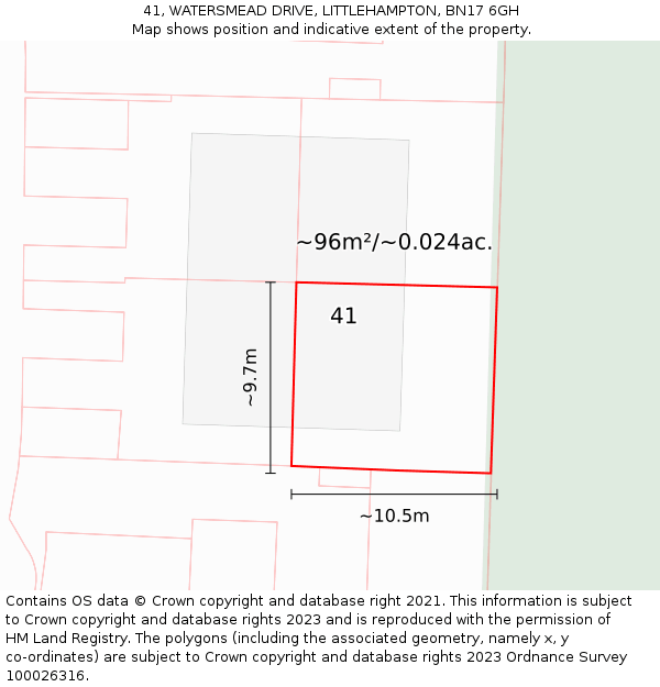 41, WATERSMEAD DRIVE, LITTLEHAMPTON, BN17 6GH: Plot and title map