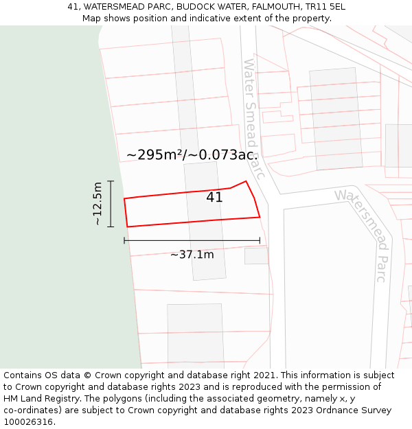 41, WATERSMEAD PARC, BUDOCK WATER, FALMOUTH, TR11 5EL: Plot and title map