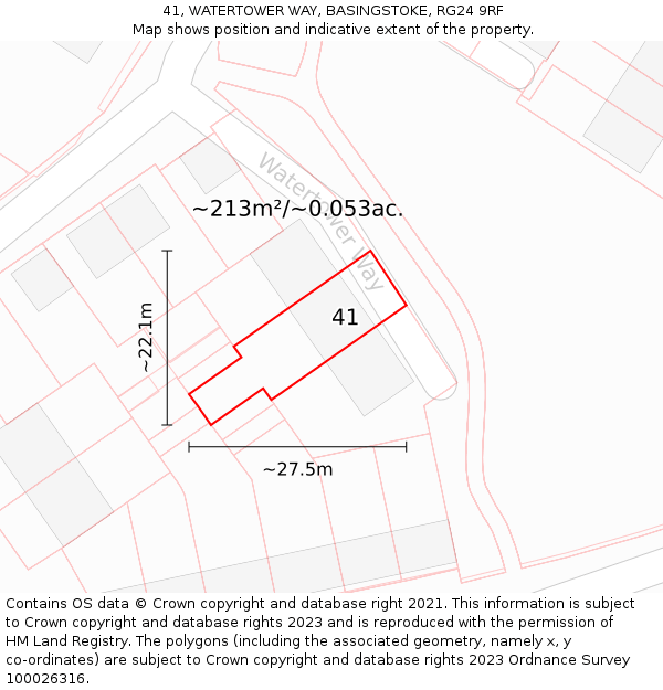 41, WATERTOWER WAY, BASINGSTOKE, RG24 9RF: Plot and title map