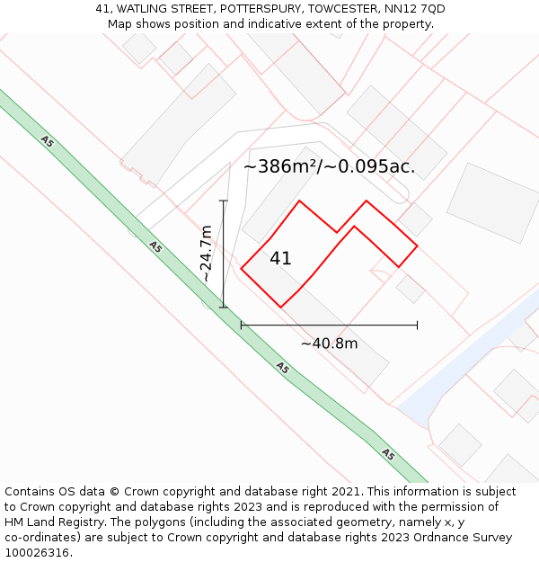 41, WATLING STREET, POTTERSPURY, TOWCESTER, NN12 7QD: Plot and title map