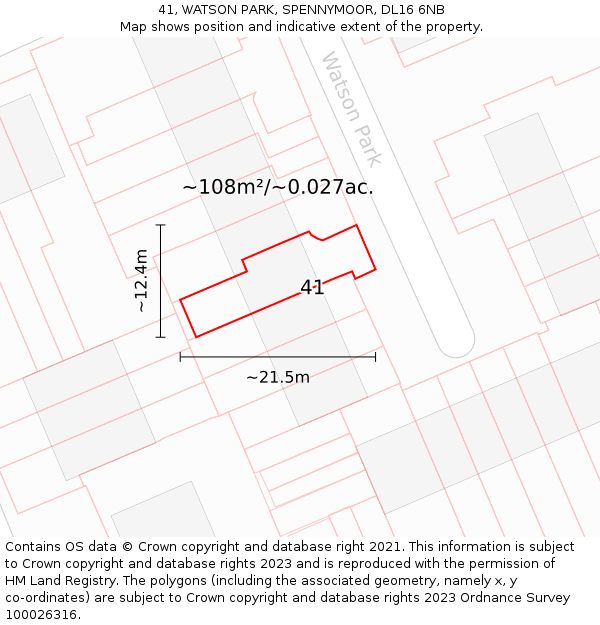 41, WATSON PARK, SPENNYMOOR, DL16 6NB: Plot and title map