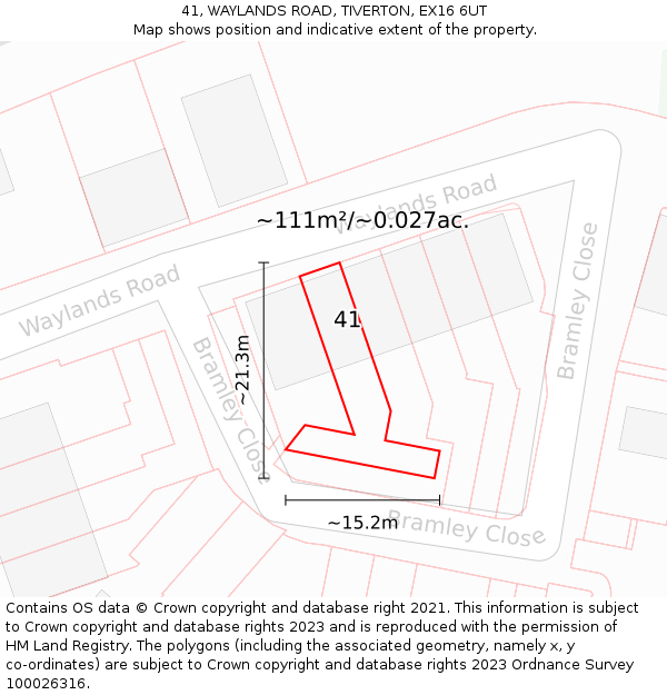 41, WAYLANDS ROAD, TIVERTON, EX16 6UT: Plot and title map
