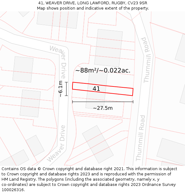41, WEAVER DRIVE, LONG LAWFORD, RUGBY, CV23 9SR: Plot and title map