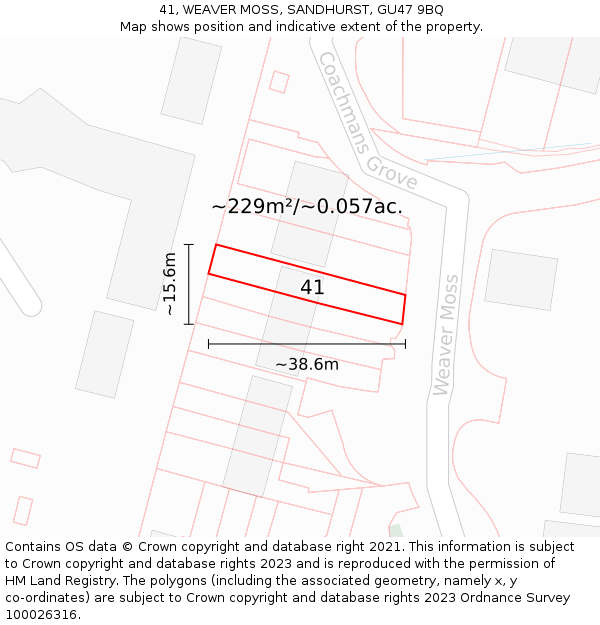 41, WEAVER MOSS, SANDHURST, GU47 9BQ: Plot and title map