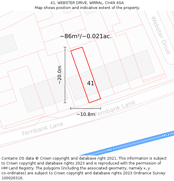 41, WEBSTER DRIVE, WIRRAL, CH49 4SA: Plot and title map