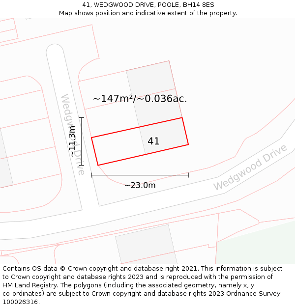 41, WEDGWOOD DRIVE, POOLE, BH14 8ES: Plot and title map