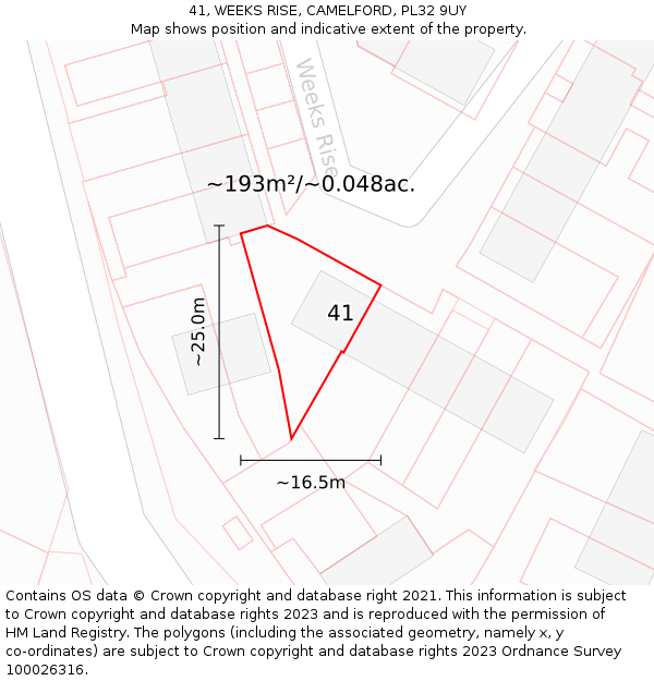 41, WEEKS RISE, CAMELFORD, PL32 9UY: Plot and title map