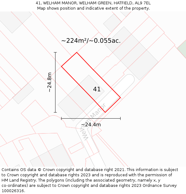 41, WELHAM MANOR, WELHAM GREEN, HATFIELD, AL9 7EL: Plot and title map