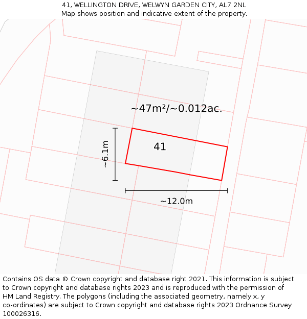 41, WELLINGTON DRIVE, WELWYN GARDEN CITY, AL7 2NL: Plot and title map