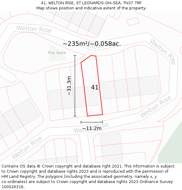 41, WELTON RISE, ST LEONARDS-ON-SEA, TN37 7RP: Plot and title map