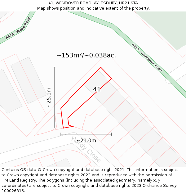 41, WENDOVER ROAD, AYLESBURY, HP21 9TA: Plot and title map