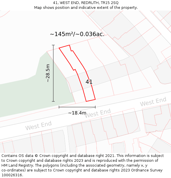 41, WEST END, REDRUTH, TR15 2SQ: Plot and title map