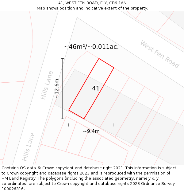 41, WEST FEN ROAD, ELY, CB6 1AN: Plot and title map