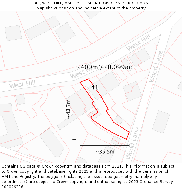 41, WEST HILL, ASPLEY GUISE, MILTON KEYNES, MK17 8DS: Plot and title map