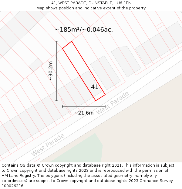 41, WEST PARADE, DUNSTABLE, LU6 1EN: Plot and title map