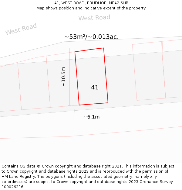 41, WEST ROAD, PRUDHOE, NE42 6HR: Plot and title map