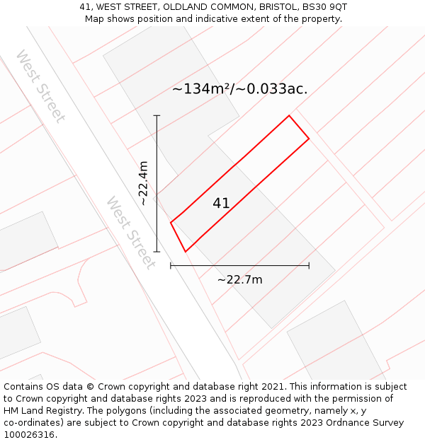 41, WEST STREET, OLDLAND COMMON, BRISTOL, BS30 9QT: Plot and title map