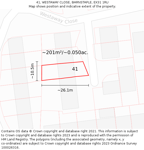 41, WESTAWAY CLOSE, BARNSTAPLE, EX31 1RU: Plot and title map
