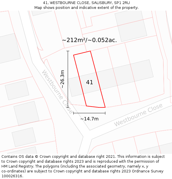 41, WESTBOURNE CLOSE, SALISBURY, SP1 2RU: Plot and title map