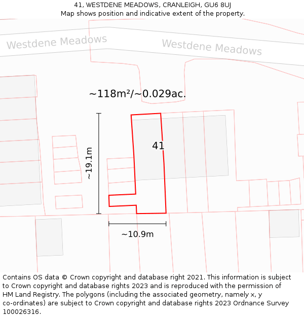 41, WESTDENE MEADOWS, CRANLEIGH, GU6 8UJ: Plot and title map