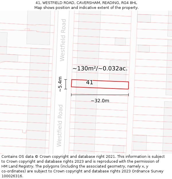 41, WESTFIELD ROAD, CAVERSHAM, READING, RG4 8HL: Plot and title map