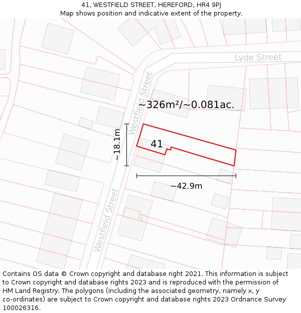 41, WESTFIELD STREET, HEREFORD, HR4 9PJ: Plot and title map