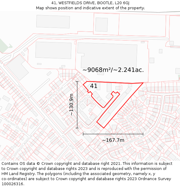 41, WESTFIELDS DRIVE, BOOTLE, L20 6GJ: Plot and title map