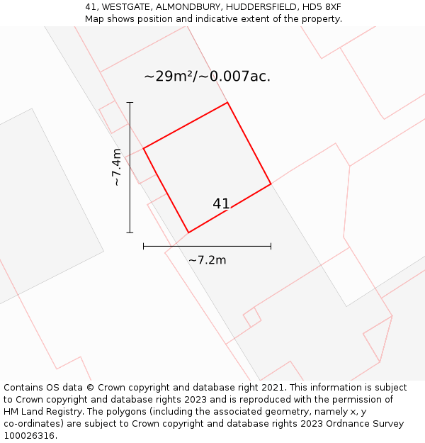 41, WESTGATE, ALMONDBURY, HUDDERSFIELD, HD5 8XF: Plot and title map