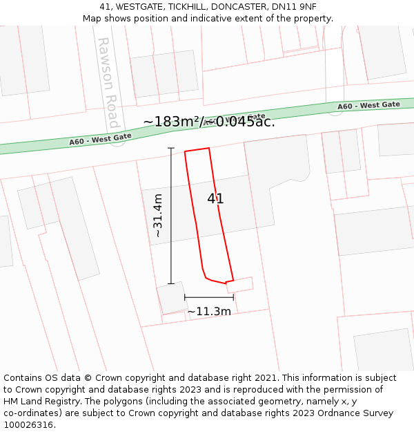 41, WESTGATE, TICKHILL, DONCASTER, DN11 9NF: Plot and title map