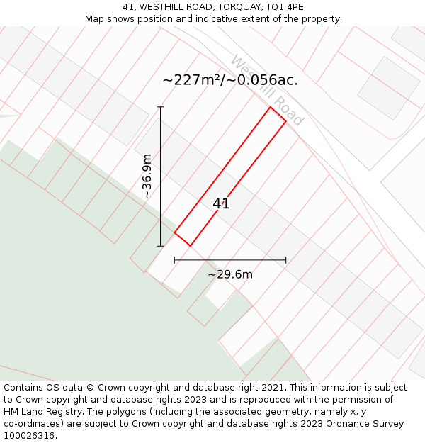 41, WESTHILL ROAD, TORQUAY, TQ1 4PE: Plot and title map