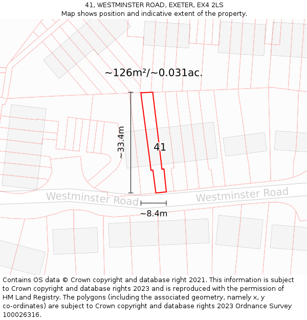 41, WESTMINSTER ROAD, EXETER, EX4 2LS: Plot and title map