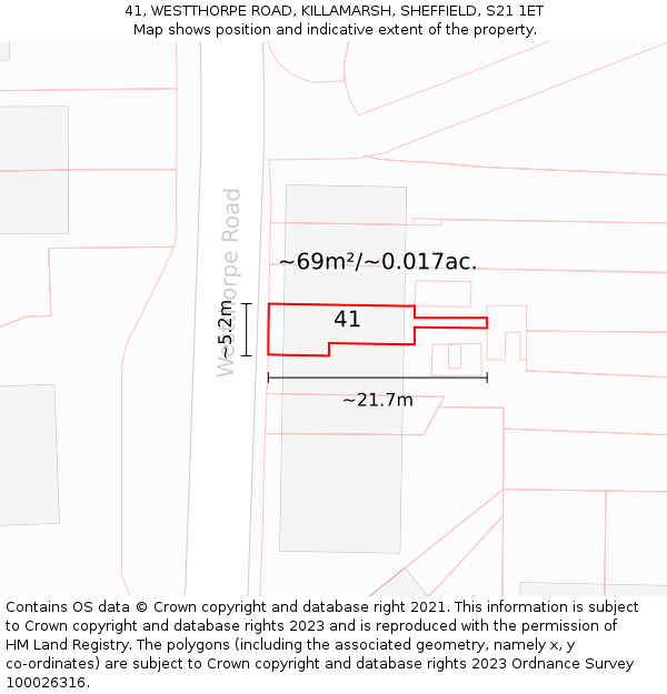 41, WESTTHORPE ROAD, KILLAMARSH, SHEFFIELD, S21 1ET: Plot and title map