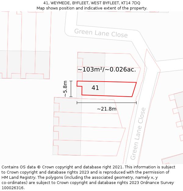 41, WEYMEDE, BYFLEET, WEST BYFLEET, KT14 7DQ: Plot and title map
