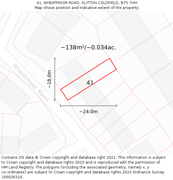 41, WHEATMOOR ROAD, SUTTON COLDFIELD, B75 7HH: Plot and title map