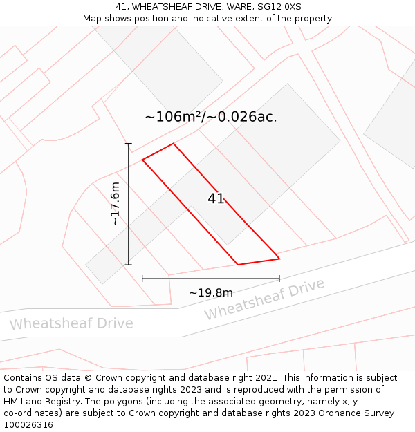 41, WHEATSHEAF DRIVE, WARE, SG12 0XS: Plot and title map