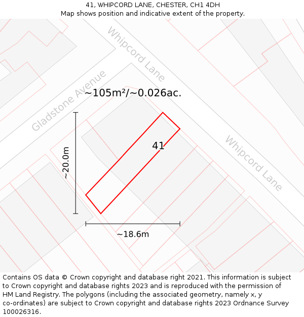 41, WHIPCORD LANE, CHESTER, CH1 4DH: Plot and title map