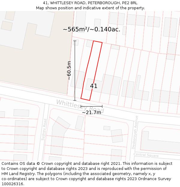 41, WHITTLESEY ROAD, PETERBOROUGH, PE2 8RL: Plot and title map