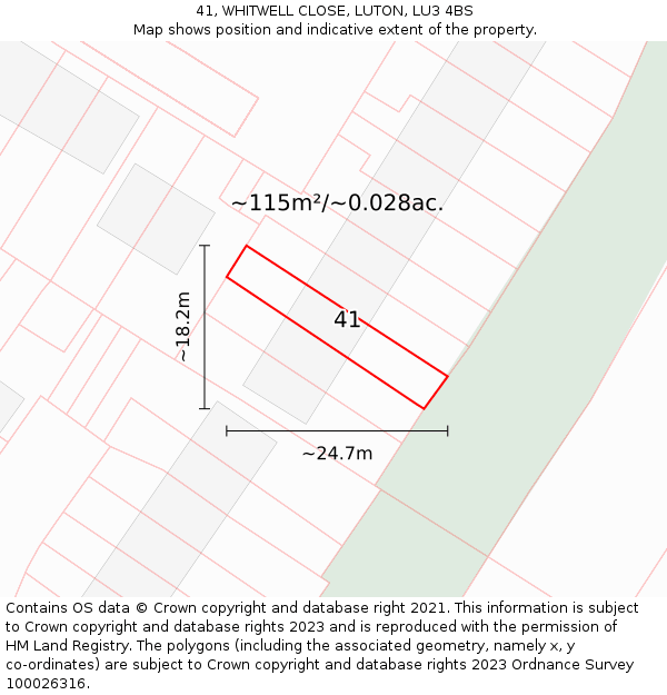 41, WHITWELL CLOSE, LUTON, LU3 4BS: Plot and title map