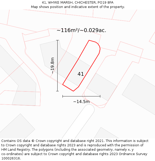 41, WHYKE MARSH, CHICHESTER, PO19 8FA: Plot and title map