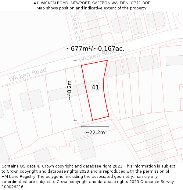 41, WICKEN ROAD, NEWPORT, SAFFRON WALDEN, CB11 3QF: Plot and title map