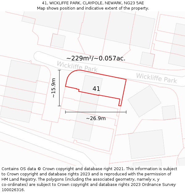 41, WICKLIFFE PARK, CLAYPOLE, NEWARK, NG23 5AE: Plot and title map