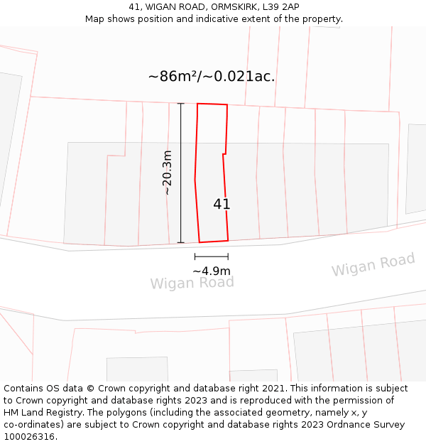 41, WIGAN ROAD, ORMSKIRK, L39 2AP: Plot and title map