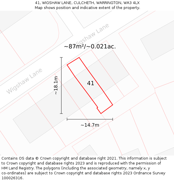 41, WIGSHAW LANE, CULCHETH, WARRINGTON, WA3 4LX: Plot and title map