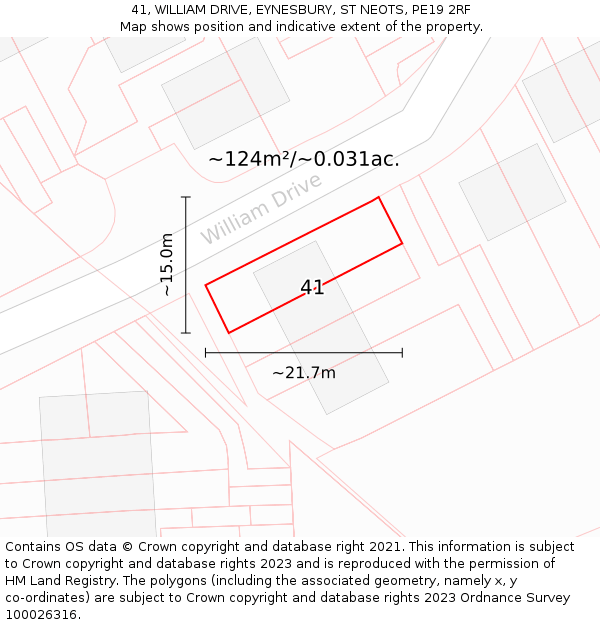 41, WILLIAM DRIVE, EYNESBURY, ST NEOTS, PE19 2RF: Plot and title map