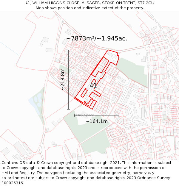 41, WILLIAM HIGGINS CLOSE, ALSAGER, STOKE-ON-TRENT, ST7 2GU: Plot and title map