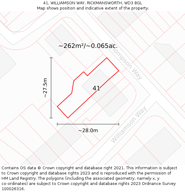 41, WILLIAMSON WAY, RICKMANSWORTH, WD3 8GL: Plot and title map