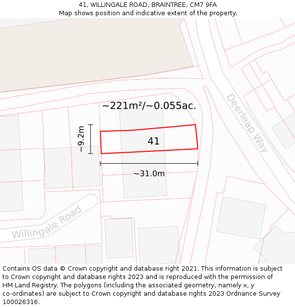 41, WILLINGALE ROAD, BRAINTREE, CM7 9FA: Plot and title map