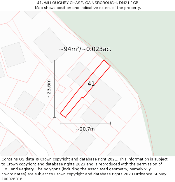 41, WILLOUGHBY CHASE, GAINSBOROUGH, DN21 1GR: Plot and title map