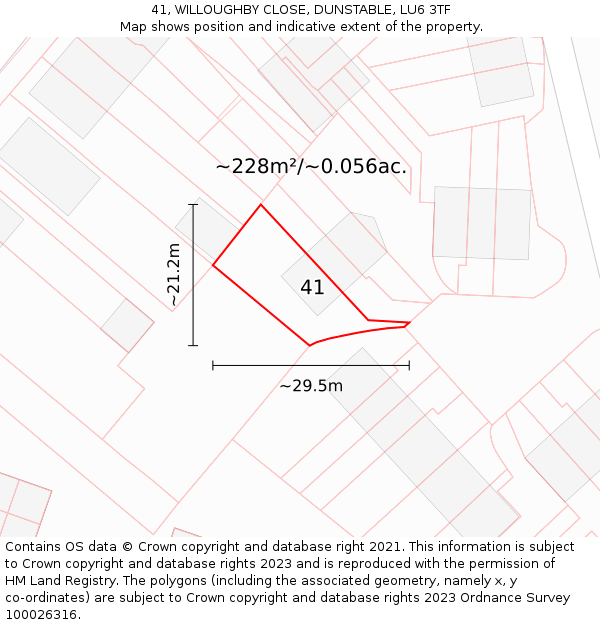 41, WILLOUGHBY CLOSE, DUNSTABLE, LU6 3TF: Plot and title map